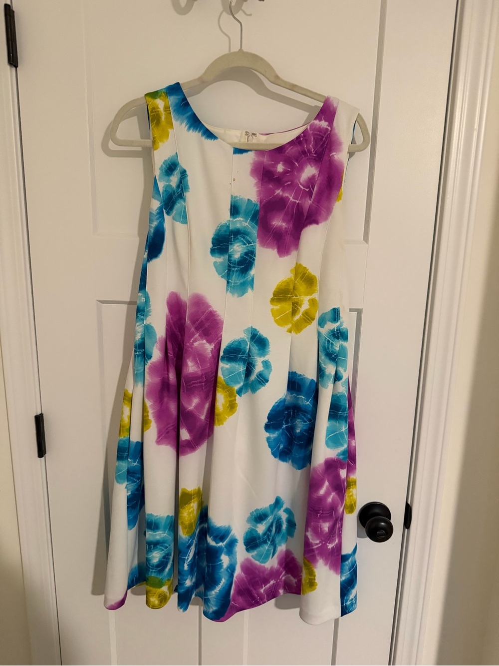 Calvin Klein White Floral Tie-Dye Print Sleeveless Dress